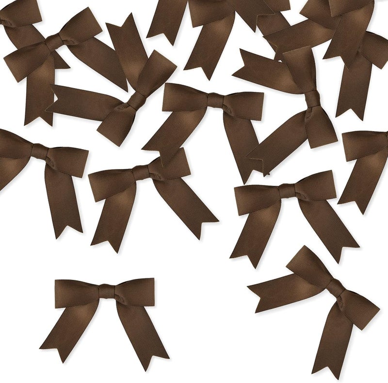 Meseey 50 Pcs 3 Inches Grosgrain Ribbon Twist Tie Bows Brown Pretied Bows Premade Craft Bows for Treat Bags Gift Wrapping Basket Wedding Baby Shower Brithday Valentine's Day Christmas Party (Brown) - Image 4